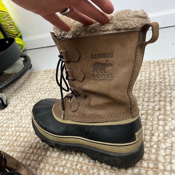 SOREL Men's Caribou Waterproof Boots SZ 13 Tan Brown Leather Outdoor Winter GUC - Picture 5 of 12